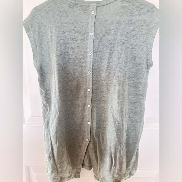 EUC Tahari Green 100% linen cap sleeve top with buttoned up back - Picture 2 of 4